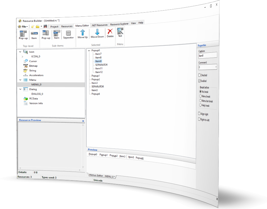 Resource Builder: Menu resource editor
