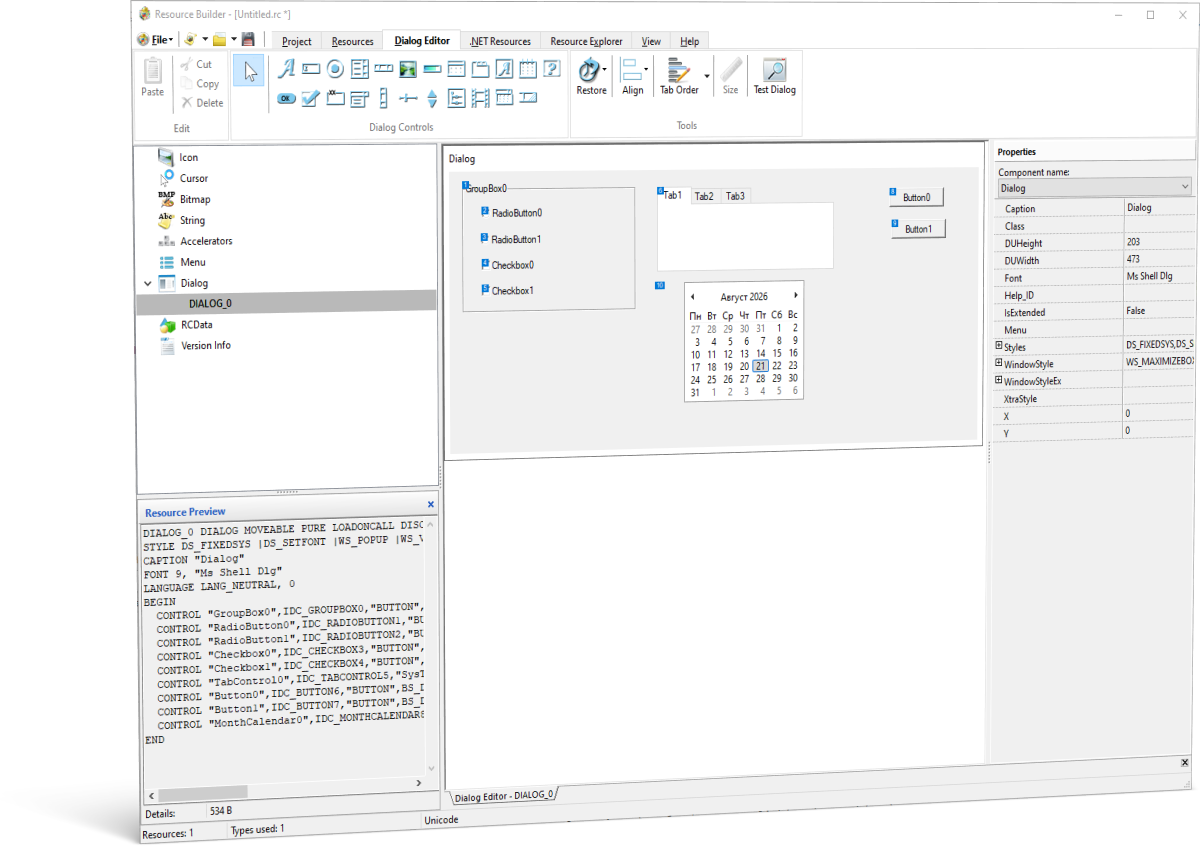 Dialog Resource Editor